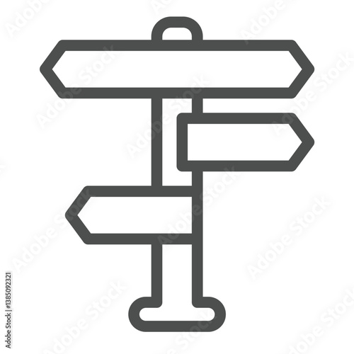 Road direction arrows pole line icon, eco tourism concept. Vector graphics. Directions planks on pillar, wayfinding sign on white background, outline style icon for mobile or web design.