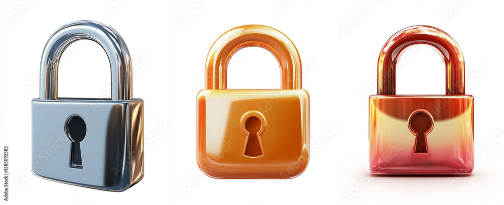 Glossy 3D pad lock icon isolated on white background Glossy 3D pad lock icon isolated on white background