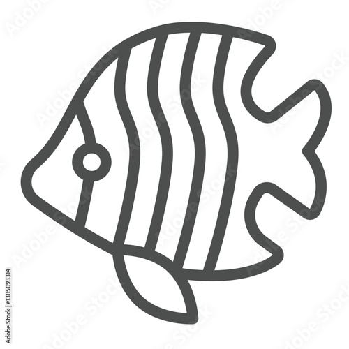 Tropical fish line icon, eco tourism concept. Vector graphics. Rare striped fish, wildlife sign on white background, outline style icon for mobile or web design.