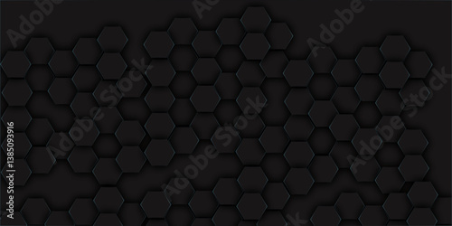 dark black  Hexagonal Background. Luxury  Pattern.  vector illustration geometry science and technology cover web  honeycomb . Hexagonal grid tile and mosaic structure mess cell.