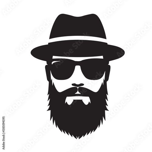 Silhouette of a Bearded Man Wearing a Hat and Sunglasses