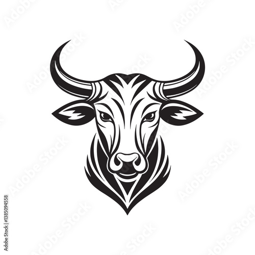 Black and white cartoon cow and bull head vector illustration
