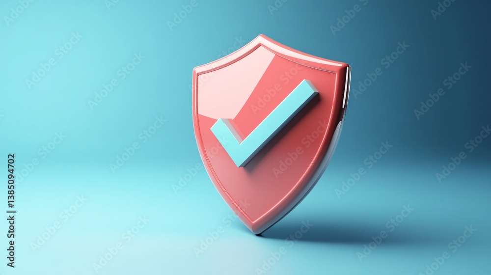 Red shield displaying blue check mark on blue background Red shield displaying blue check mark on blue background