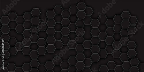 gray and black Hexagonal Background. Luxury  Pattern.  vector illustration geometry science and technology cover web white honeycomb . Hexagonal grid tile and mosaic structure mess cell.