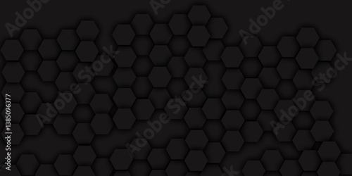 black Hexagonal Background. Luxury black Pattern.  vector illustration geometry science and technology cover web white honeycomb . Hexagonal black tile and mosaic structure mess cell.