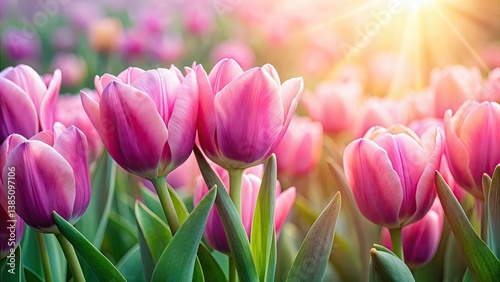 Simple pink tulip beds, a minimalist spring scene captured beautifully in photography.