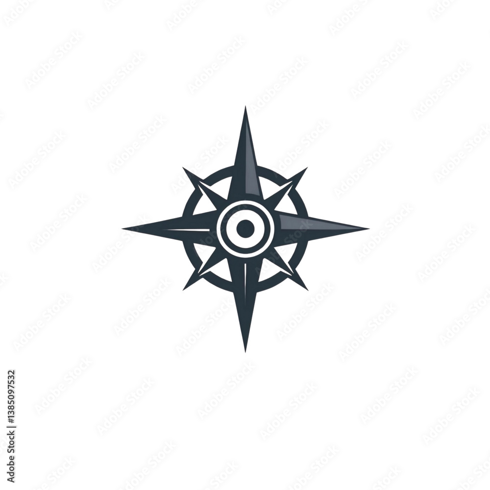 Modern Compass Symbol with Sharp Points and Central Circle Modern Compass Symbol with Sharp Points and Central Circle