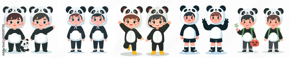 vector collection of boys wearing panda costumes vector collection of boys wearing panda costumes