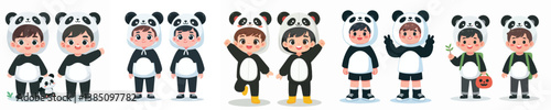 vector collection of boys wearing panda costumes