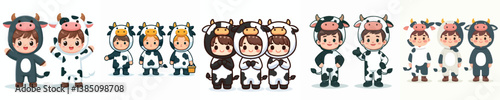 collection of vectors of boys wearing cow costumes