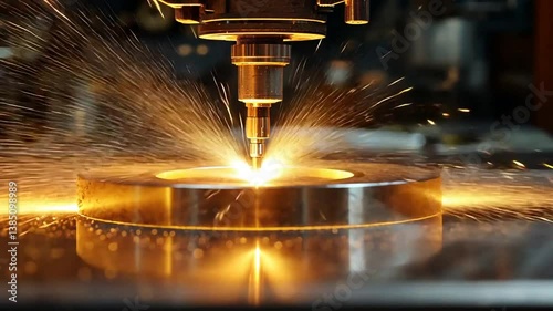 Sparks Fly as Metal is Precision Cut by Machine