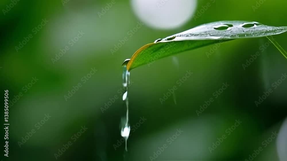 Water Dropping from a Green Leaf Refreshing Natural Macro Shot Water Dropping from a Green Leaf Refreshing Natural Macro Shot