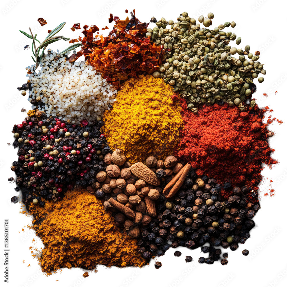 Fototapeta premium Abstract Spice Arrangement on transparent background