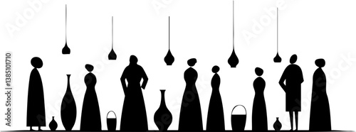Silhouette Figures and Objects with Hanging Lights