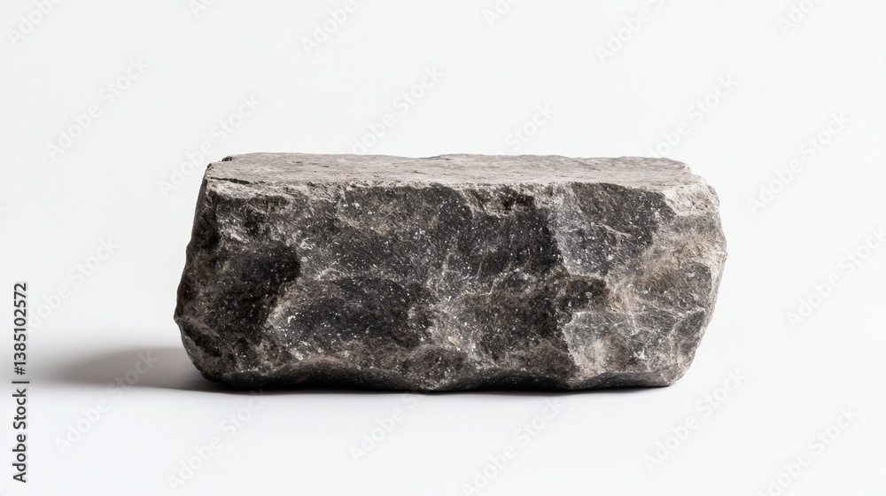 Unique gray rock with a rough texture resting on a light background in a minimalistic setup for artistic presentation Unique gray rock with a rough texture resting on a light background in a minimalistic setup for artistic presentation