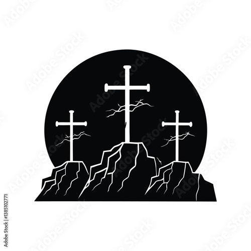Silhouette of Jesus Christ on the Cross at Sunset on a Hill