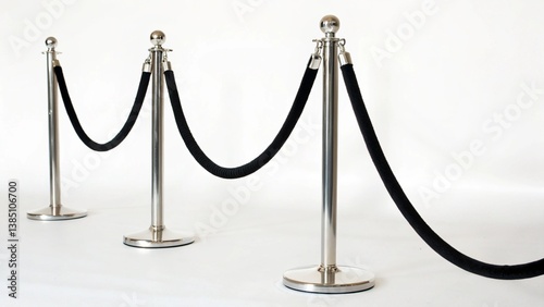 Stanchions with black velvet ropes, cut out on white