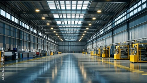 Vast Industrial Warehouse Interior with Modern Equipment