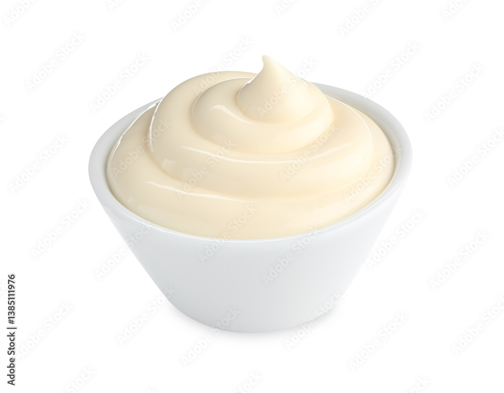 Tasty mayonnaise sauce in bowl isolated on white Tasty mayonnaise sauce in bowl isolated on white