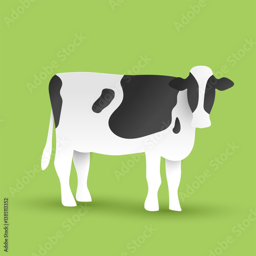 Cartoon cow. Paper cut and craft style illustration