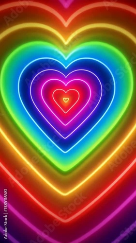 rainbow neon heart shape concentric rings