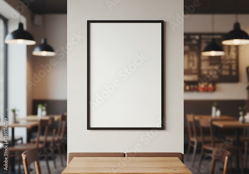 Blank frame mockup restaurant interior design cafe wall art template