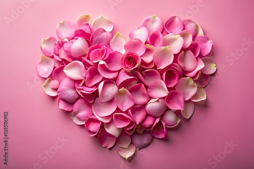 Delicate pink rose petals form a heart, perfectly composed using the rule of thirds.