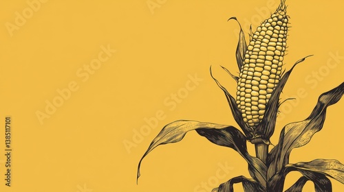 Drawn corn stalk against yellow background