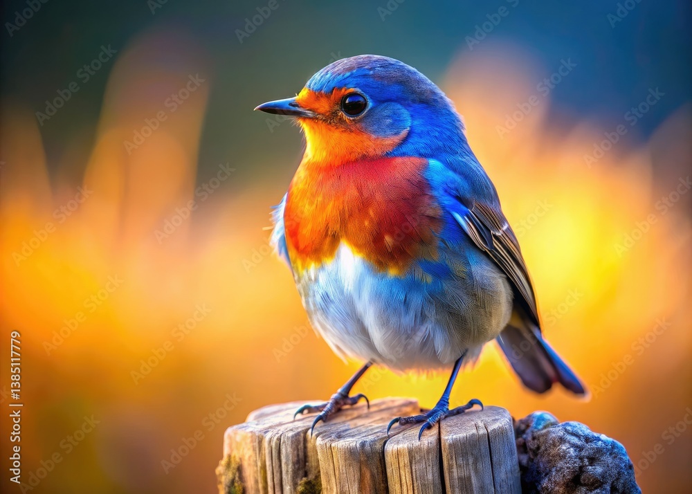 Fototapeta premium Detailed wildlife photography: a bird's feathers, sharply focused, on a rustic fence post.