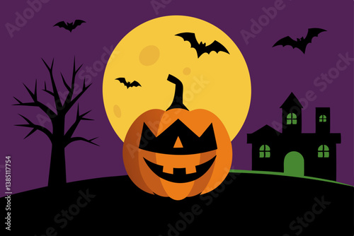 halloween background with pumpkin and bats