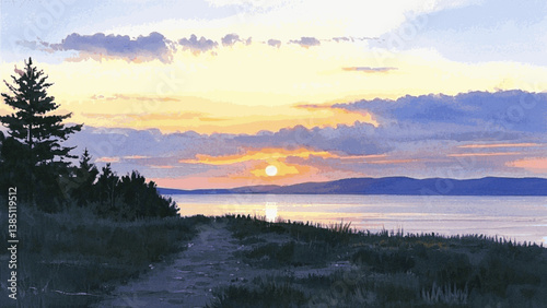 Awakening in watercolor sunrise isolated vector illustration svg