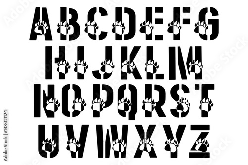 Bear's paw family monogram. Latin letters on white background
