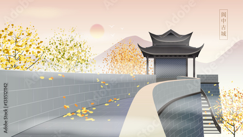 Red-style traditional Chinese architecture, oriental pagodas and ancient city gates
