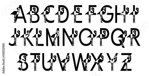 Flamingo summer family monogram. Latin letters on white background