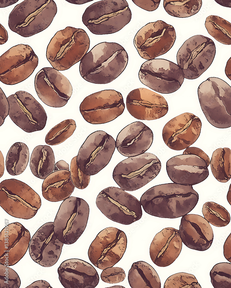 seamless pattern Realistic and artistic illustrations of coffee beans, brewing equipment, coffee cups for background or wallpaper seamless pattern Realistic and artistic illustrations of coffee beans, brewing equipment, coffee cups for background or wallpaper