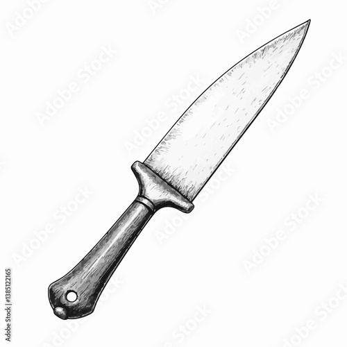 Vintage Cleaver Knife Sketch Illustration on White Background  