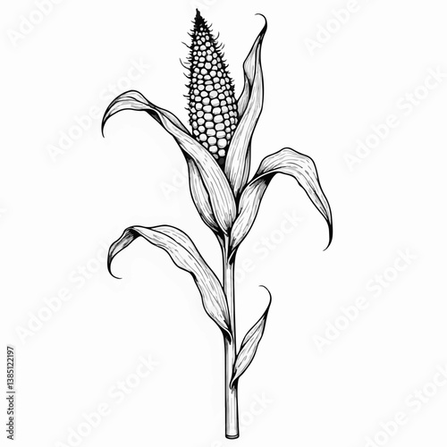 Vintage corn stalk sketch on a white background  