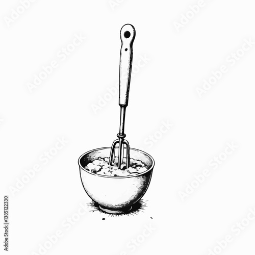 Vintage egg beater mixing ingredients in a bowl  