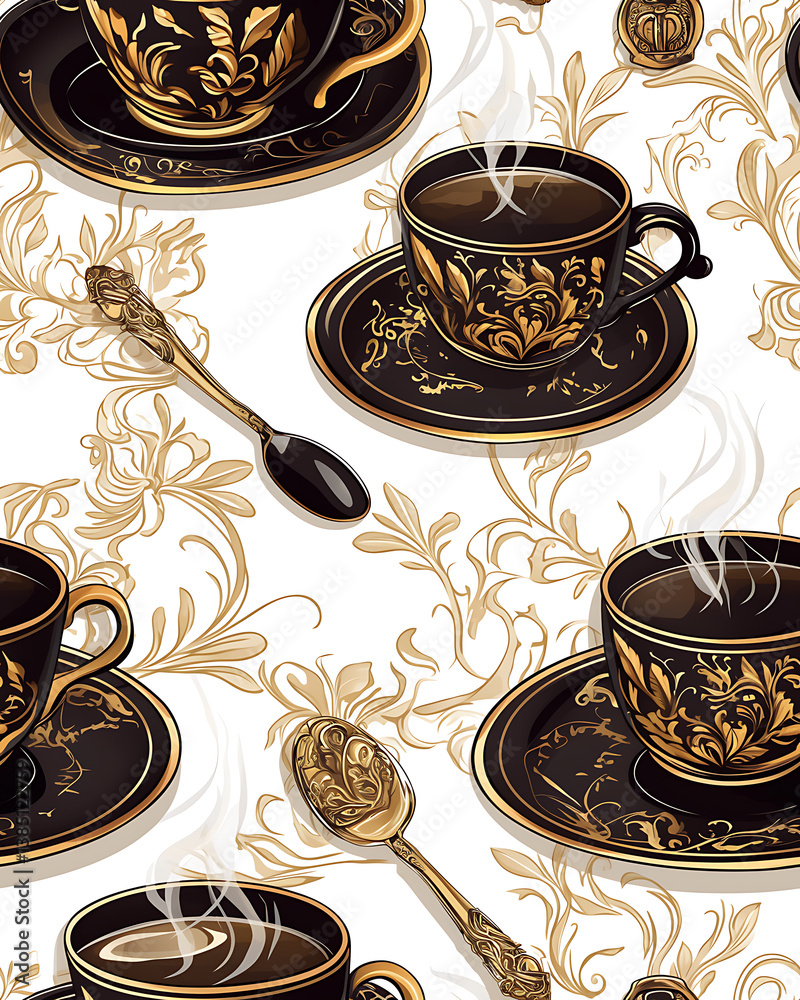 seamless pattern Realistic and artistic illustrations of coffee beans, brewing equipment, coffee cups for background or wallpaper seamless pattern Realistic and artistic illustrations of coffee beans, brewing equipment, coffee cups for background or wallpaper