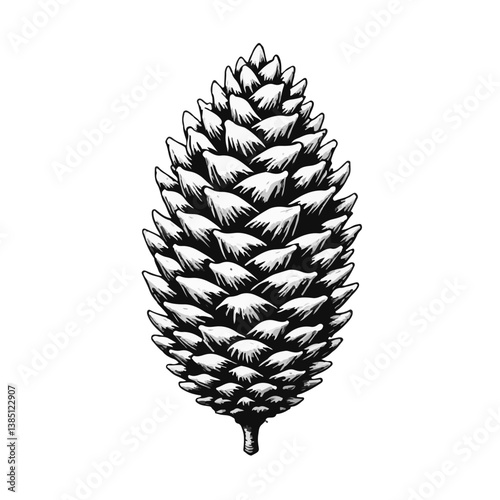 Vintage pinecone sketch in black and white  