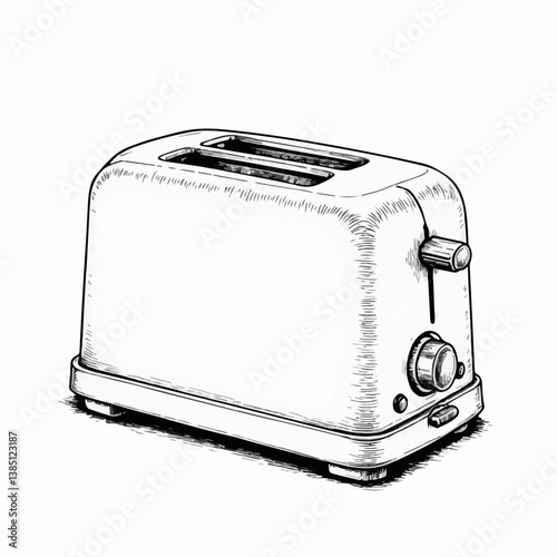 Vintage toaster sketch illustration in black and white  