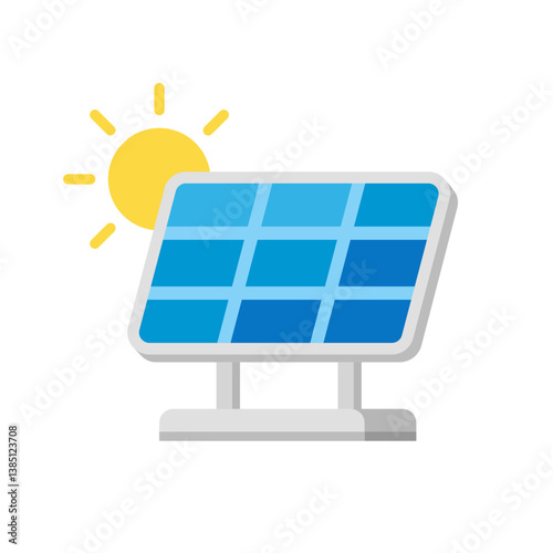 ESG Solar Energy Panel with Sun Solid Color Icon, Nature Sustainable Green Energy Supply, Save world Ecosystem Power efficiency Sign Concepts. Electricity Vector Isolated Clip Art Illustration.