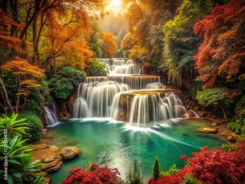 Explore the timeless beauty of Huai Mae Khamin Waterfall in classic Thai landscape photography.