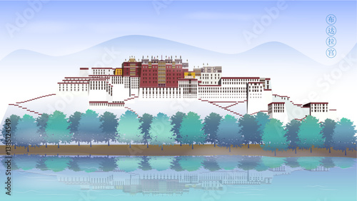 Red-style traditional Chinese architecture, oriental pagodas and ancient city gates