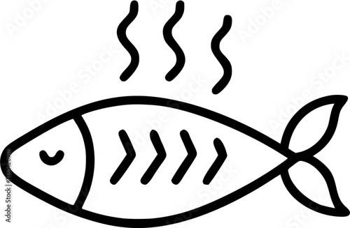 Grilled salmon in outline icon style, Main Dishes theme.