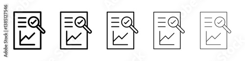 Analytics report icons vector set in different stroke line style