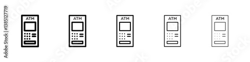 ATM icons vector set in different stroke line style