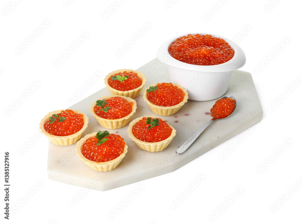 Tartlets with red caviar and parsley isolated on white Tartlets with red caviar and parsley isolated on white