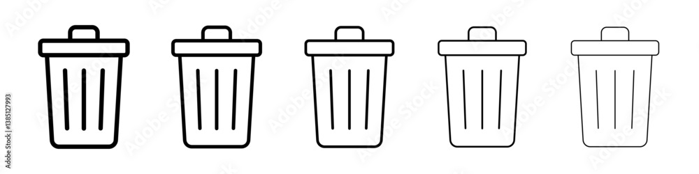 Bin icons vector set in different stroke line style Bin icons vector set in different stroke line style