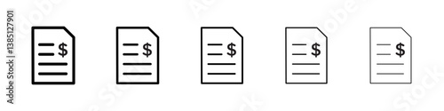 Bank statement icons vector set in different stroke line style
